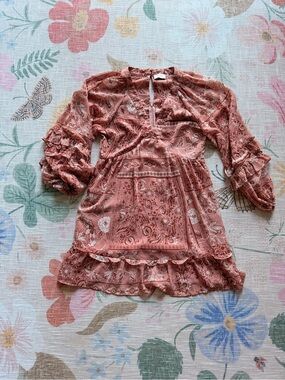 Dress Forum Mauve Floral Ruffle Sleeve Dress